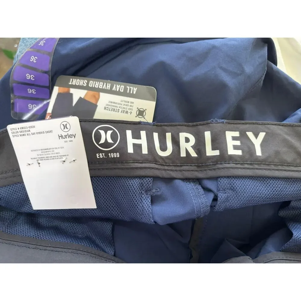 Hurley All Day Hybrid Shorts Mens 36 Blue Quick Dry 4-Way Stretch Lightweight